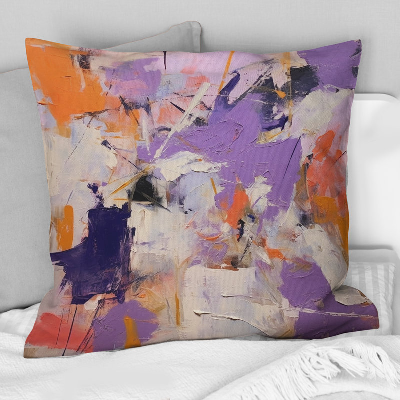 Coussin Poétique Expressionism en mauve et orange I - Collages abstraits