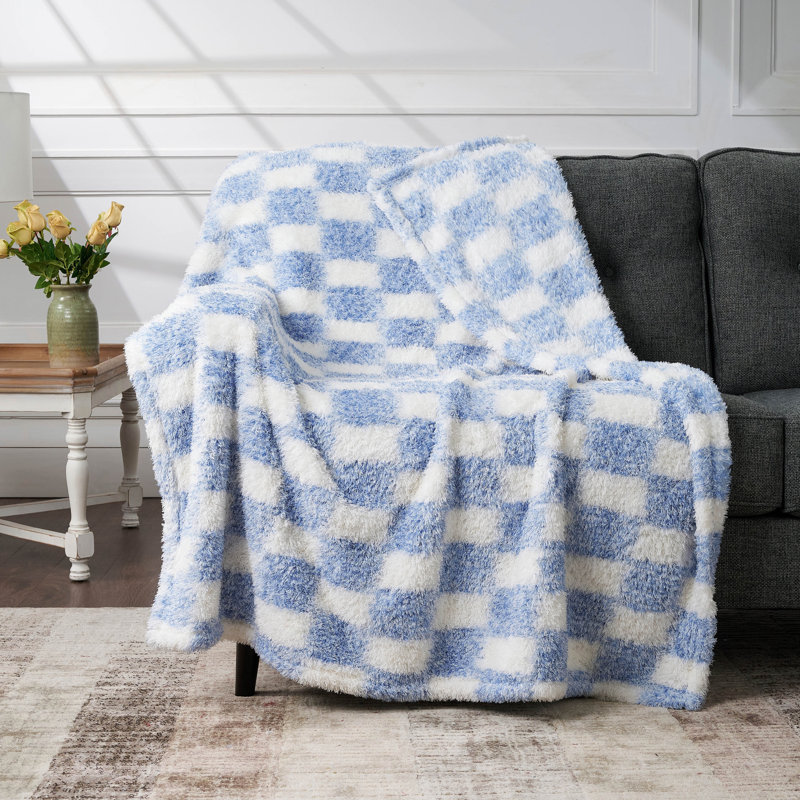 Jeté en chenille à carreaux CBCHome, Bleu Ashleigh