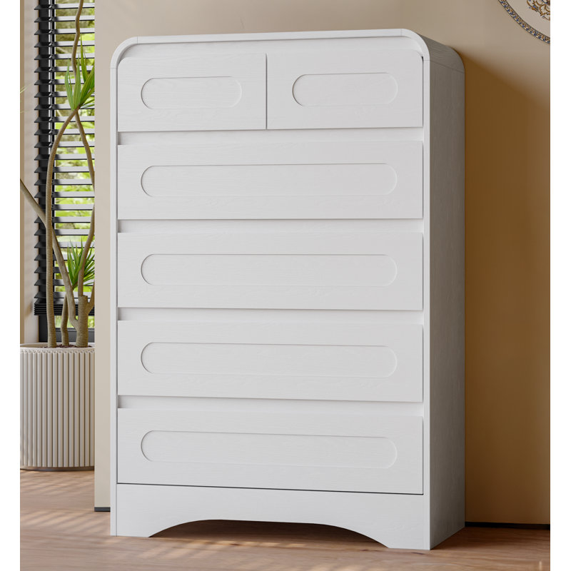 Farmhouse 6-drawer Dresser For Bedroom - 44" Tall Wood Dresser With Rustic Curved Edge Design, 31" Wide Chest Of Drawers For Living Room, Hallway Or Entryway, Storage Organizer