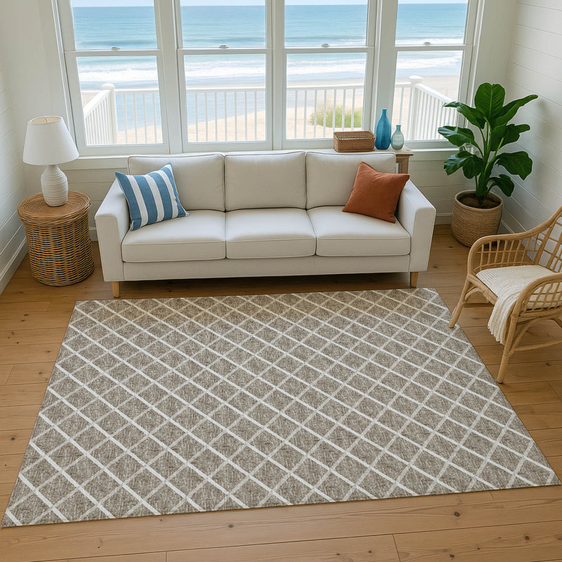 Tapis taupe Uran AMF140 lavable à la machine de qualité supérieure, Rectangle 5 pi x 7 pi 6 po