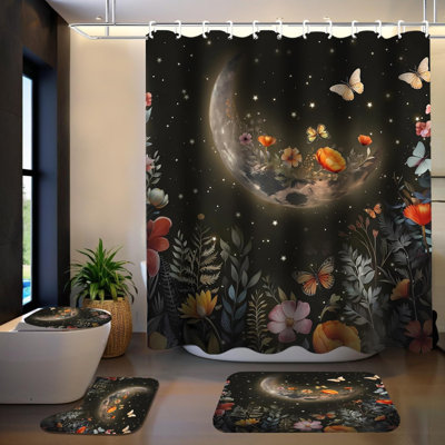Ensemble de tapis de salle de bain antidérapant 4 pièces Moon Garden