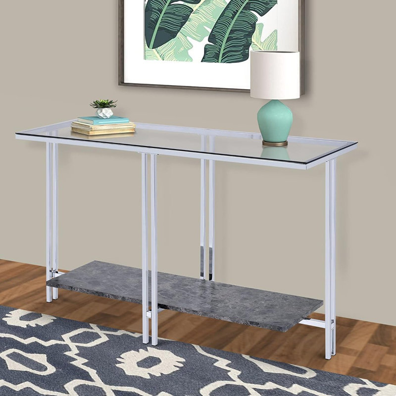 Latoria 48'' Glass Top Console Table with Faux Marble Shelf