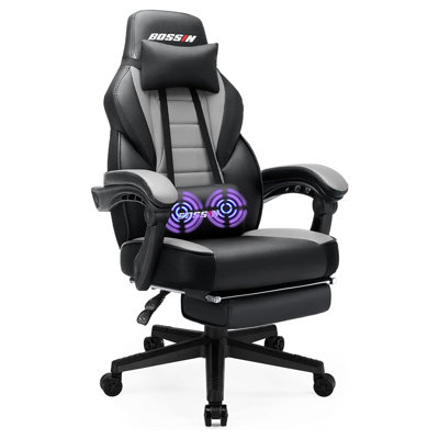 BOSSIN Adjustable Headrest and Reclining PC & Racing Game Chair in White