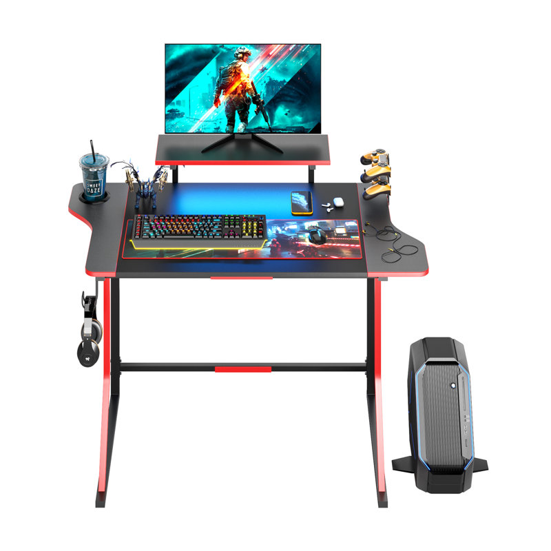 Deashia Metal Base Computer Desk, Red