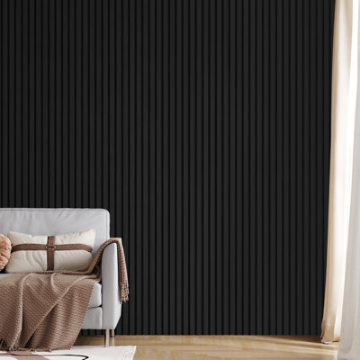 Ensemble de 2 panneaux muraux à lattes 3D à lattes noires (106 x 12,6 po)