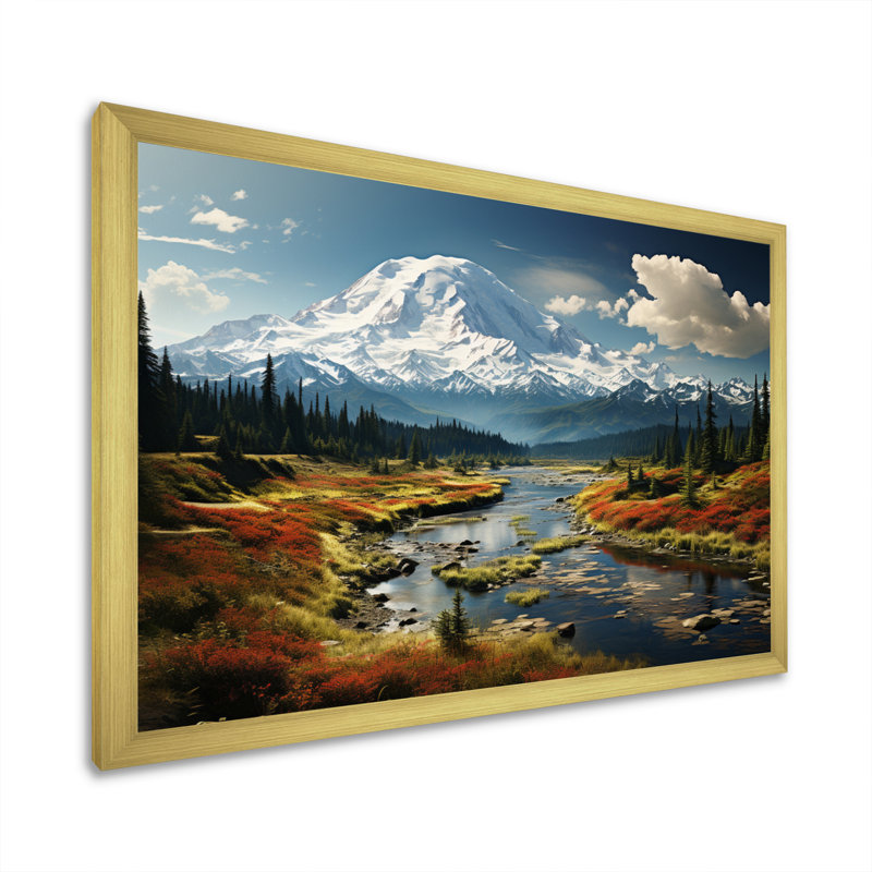 Art mural américain «Mount Rainier» - États-Unis, Cadre doré, H 24 po x l 32 po x P 1 po
