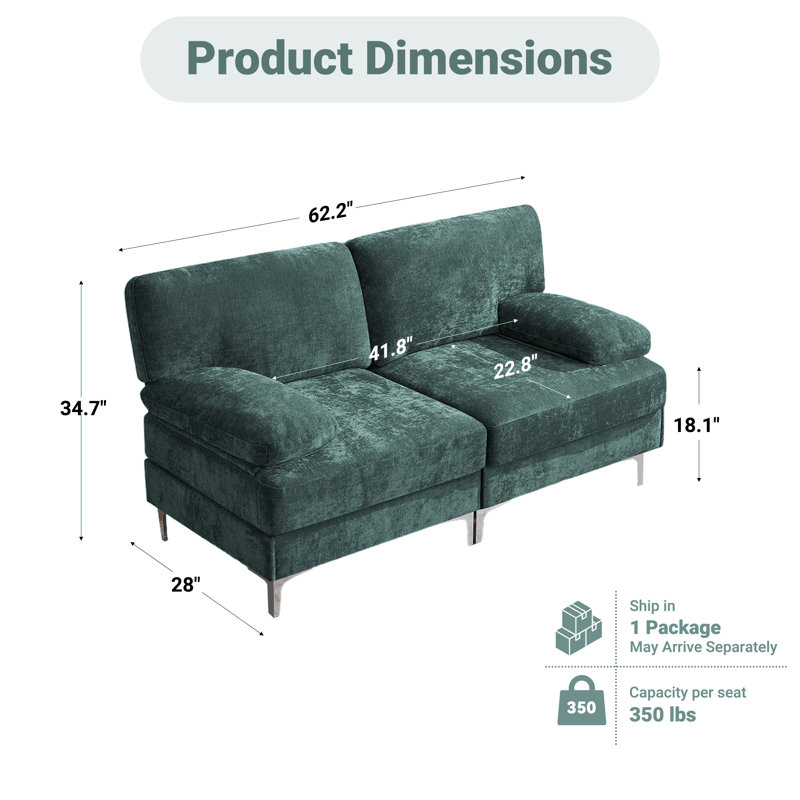 Modular Chenille Oversized Upholstered Sofa, Green
