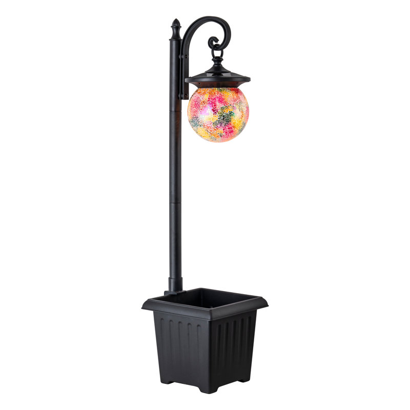 Lampadaire solaire pour l'extérieur avec pot de fleurs, Mosaïque