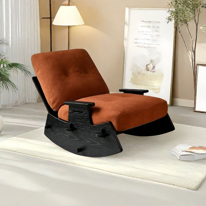 Chaise berçante moderne en bois massif rembourré, Brun