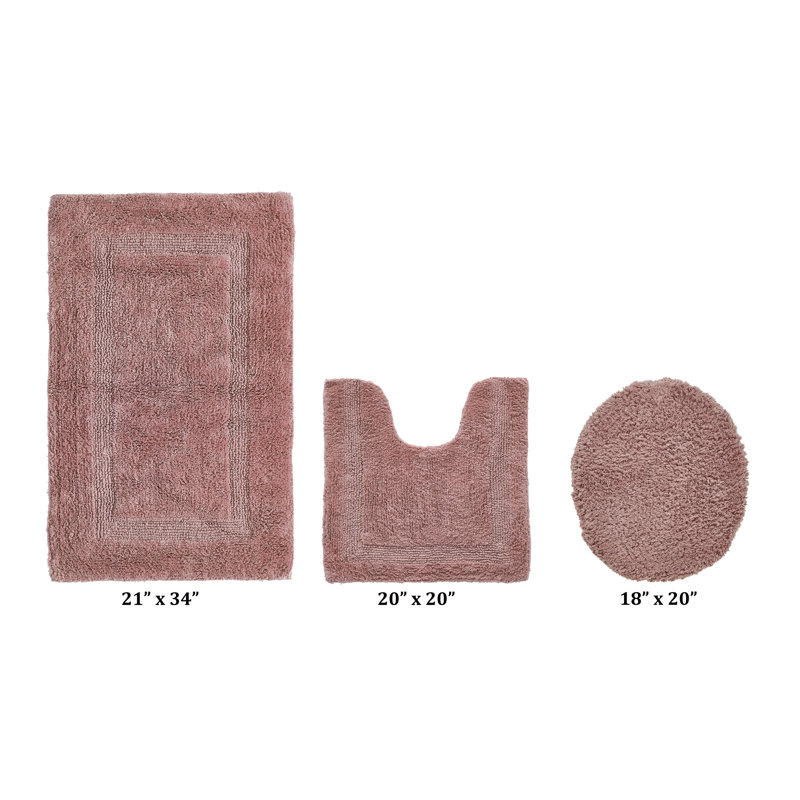 Annerose Premium 100% Cotton 2370 GSM 3-Piece Bath Rug Set, Ultra Soft, Super Absorbent, Reversible Tufted Weave Bathroom Mats, Machine Washable, OEKO-TEX® Certified Bath Rugs for Bathroom, Shower & Tub, Pink
