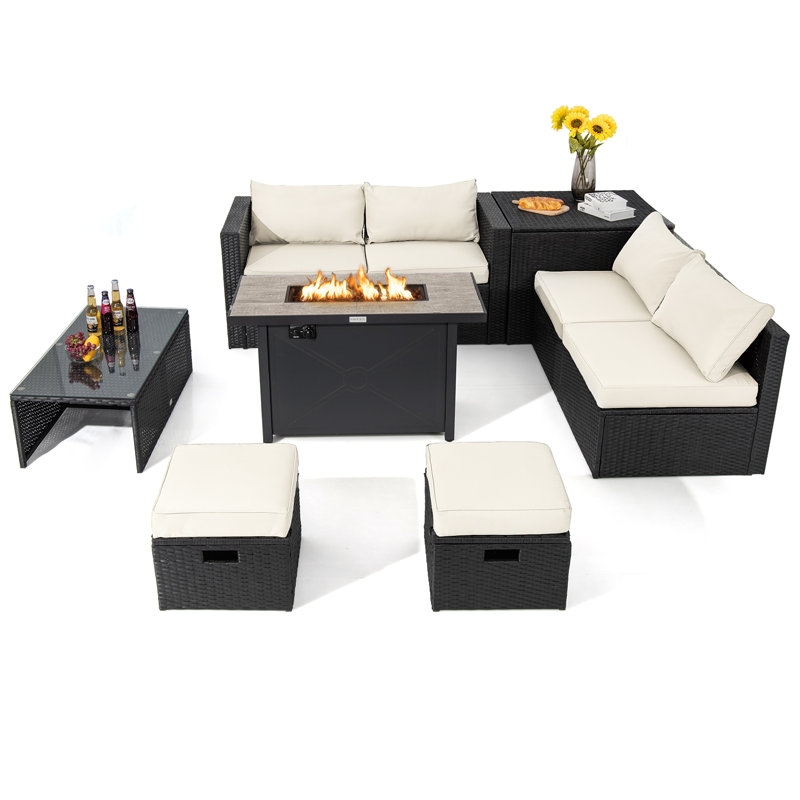 Ensemble de conversation modulaire avec coussins 9 pièces Modola, Blanc cassé