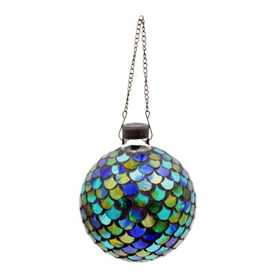 Mosaic Glass Gazing Globe with Hanging Chain, Mermaid Scale Tile, 10in
