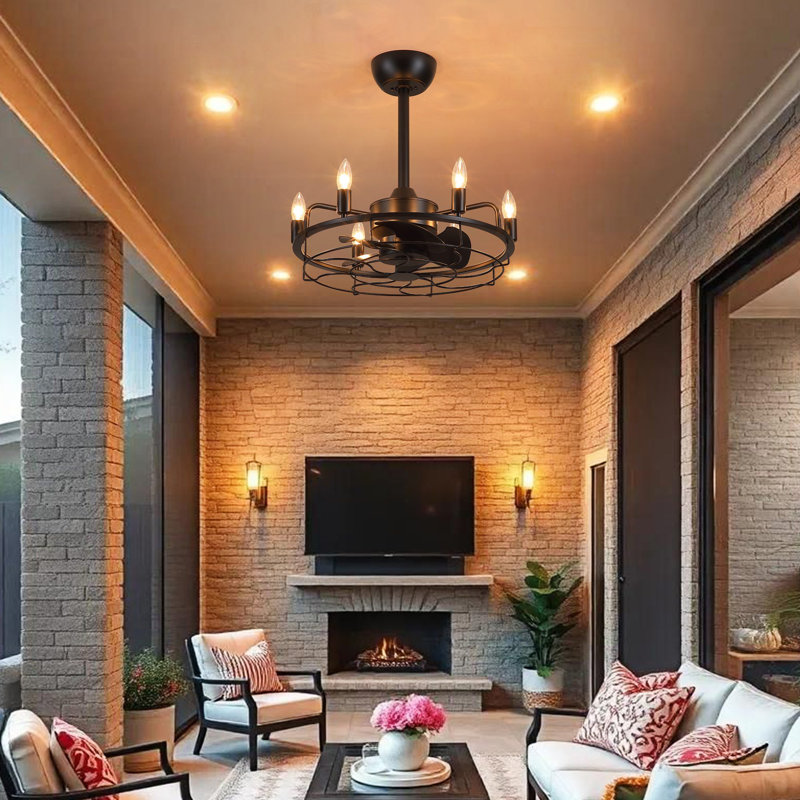 20" Indoor Black Downrod Mounted Ceiling Fan with E12 Standard Light Bulb fixture, Bulb Not Included, Matte Black
