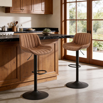 Almeida Swivel Upholstered Adjustable Height Bar & Counter Stool with Metal Frame