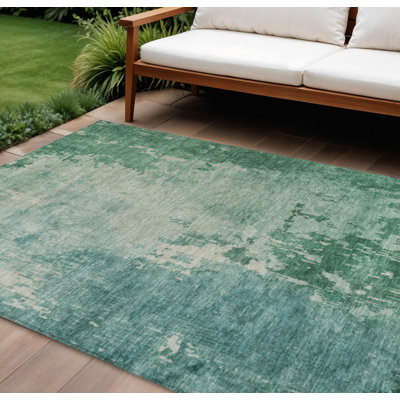9' X 12' Emerald Abstract Washable Indoor Outdoor Area Rug