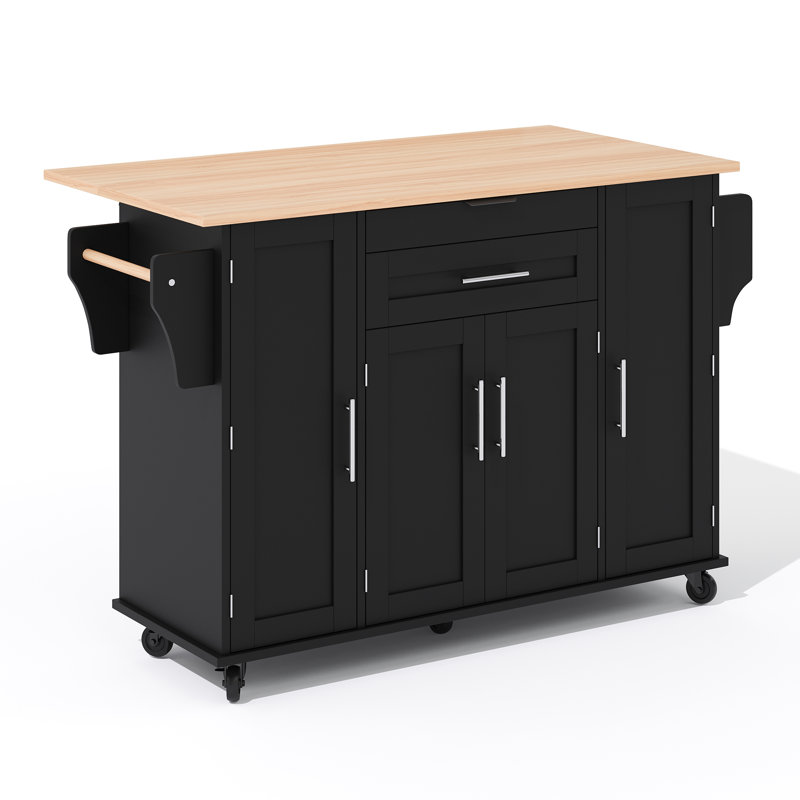 Wood Kitchen Island, Black/Natural	