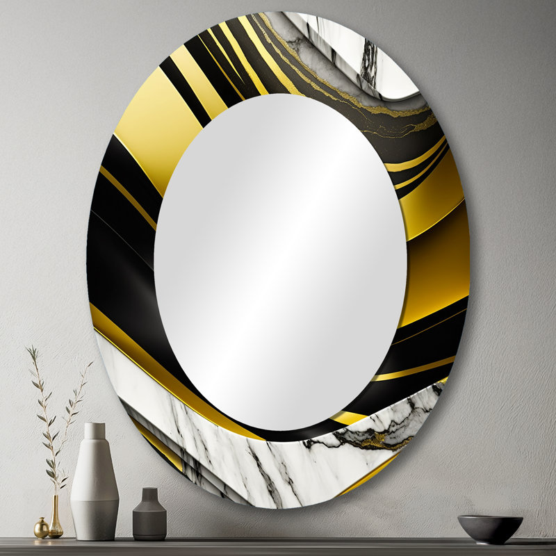 Skylen abstrait Geode Marble Waves Gold I - miroir mural décoratif abstrait, grand miroir doré, impression sur métal, Ovale