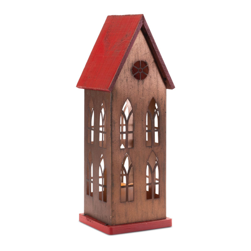 Église DEL avec bougie H 17,5 po
