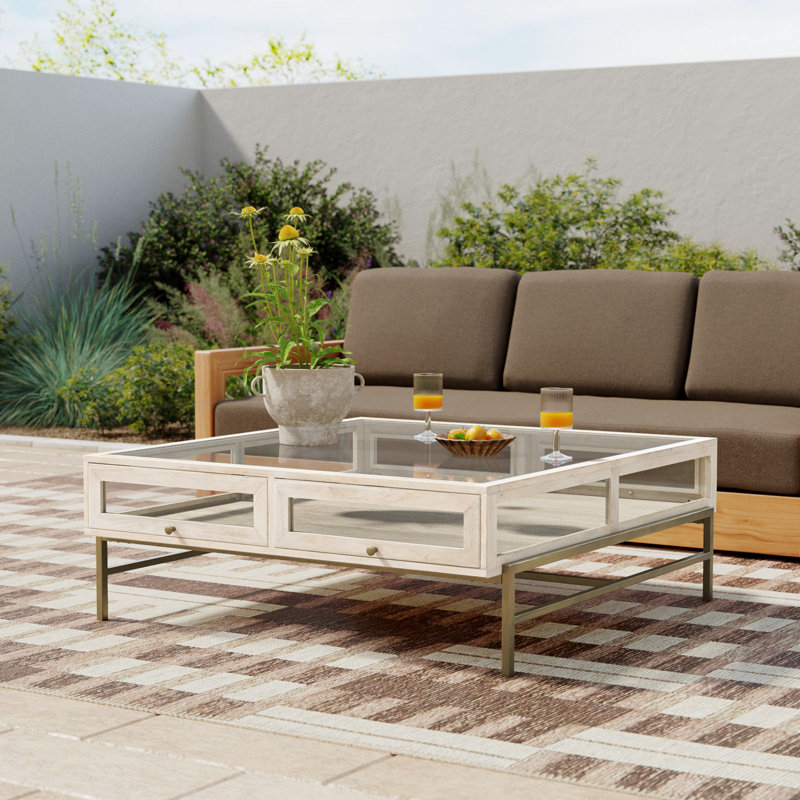 Table basse à 4 pieds avec rangement, 15 po x 43,5 po x 42 po, Blanc, Doré