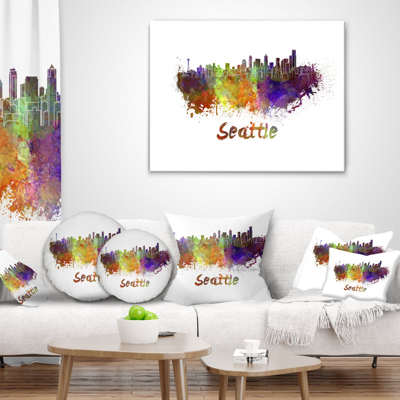 Coussin Seattle - Skyline - Cityscape, 16 po x 1 po, Carré