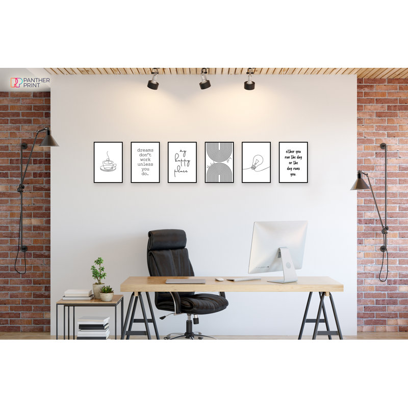 Minimialist Black And White Home Office - 6 Piece No Frame Print Set, 42cm H x 29.7cm W