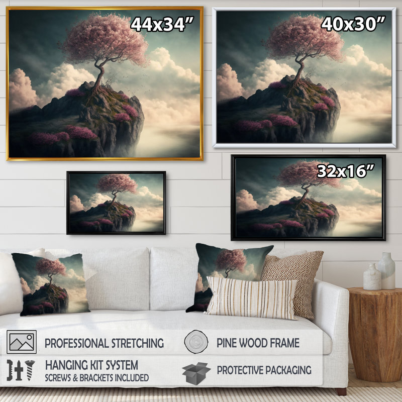 «Mountain Top Cherry Blossom II», art mural moderne sur toile, L 20 po x H 12 po, Toile avec cadre photo noir