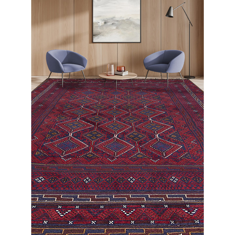 Hand-Knotted High-Quality Red and Purple Area Rug