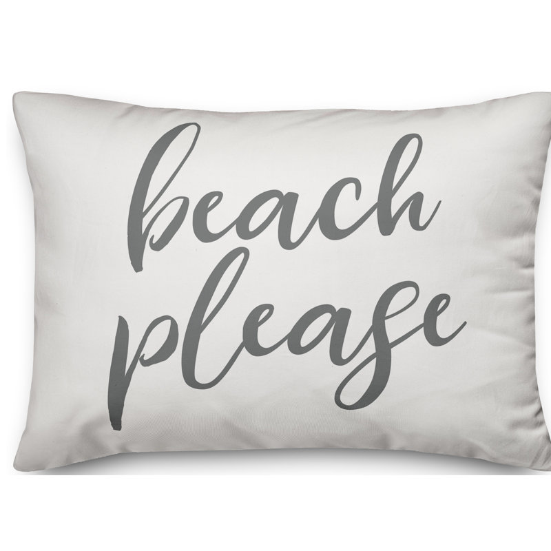Textual Outdoor Throw Pillow, White/Gray