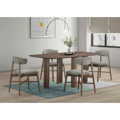 Coral Modern 5-Piece Solid Wood Dining Room Set With Sculpted Column Legs And Upholstered Chairs