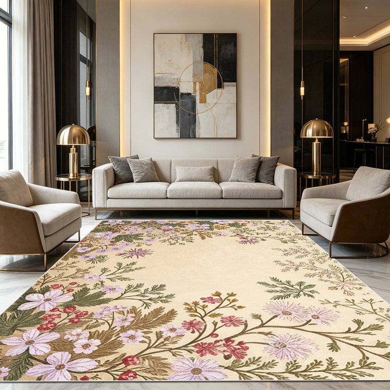 1PC Vintage Wild Floral Botanical Border Print area rugs for Living Room, Soft, All seasons, Easy-maintain, Washable Indoor mat, Farmhouse suitable for for dining table, bedroom bedside, kitchen sink...