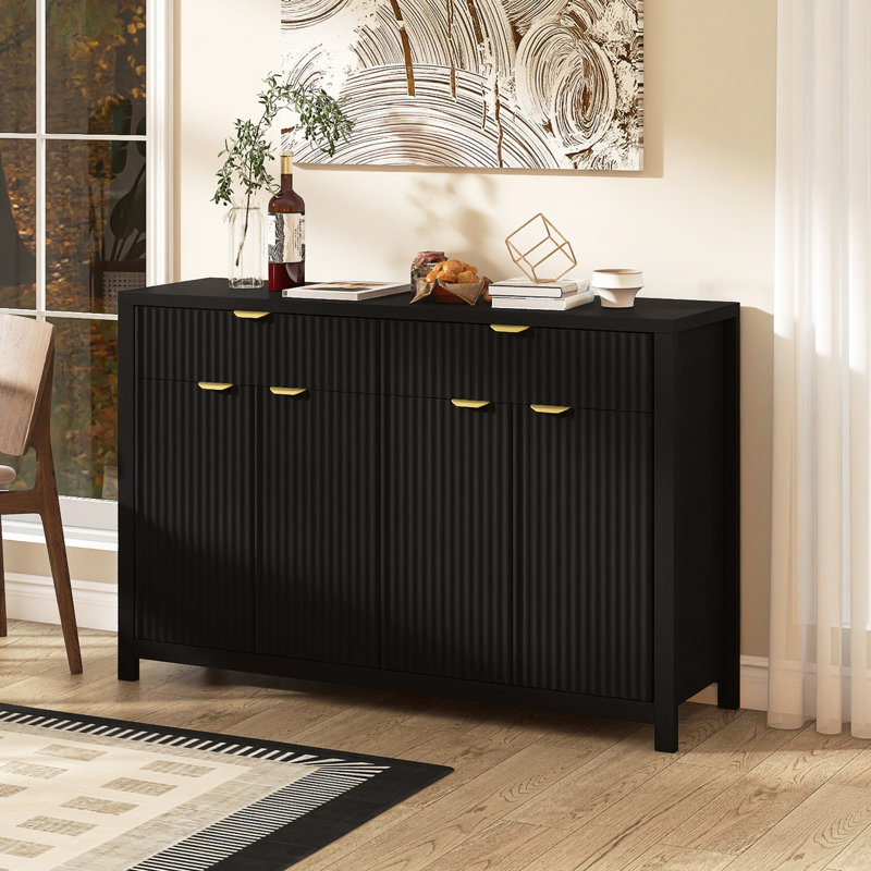 55.1" Modern Sideboard With Adjustable Shelves, 2 Drawers, Black