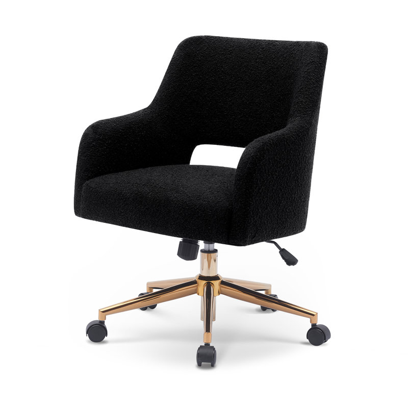 33'' H Boucle Upholstered Rolling Task Chair, Black