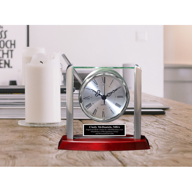 Horloge de table analogique à quartz en bois massif argenté, Oui