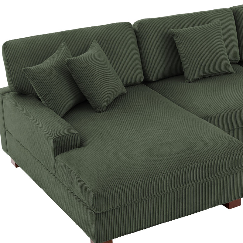 3-Piece Corduroy Modular Sectional with Loose Back, Green Corduroy 