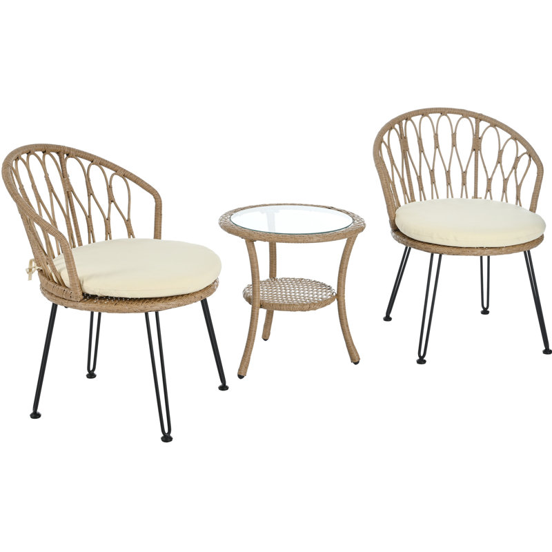 Chair And Table Combination For Outdoor Courtyards, Featuring - Rust Frame, Waterproof Table, Lightweight Chairs Of 2 Single A Tempered Glass Round Adaptable Arrangements, Comfortable Seating