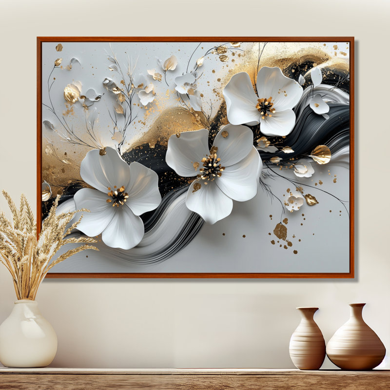 Amezquita - Floral Large Wall Art, Brown, 12" H x 20" W, Floater Framed