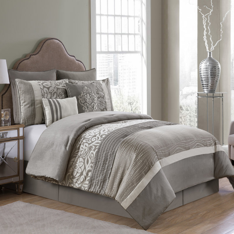  Ensemble d'édredon réversible en microfibre taupe moderne et contemporain de huit articles