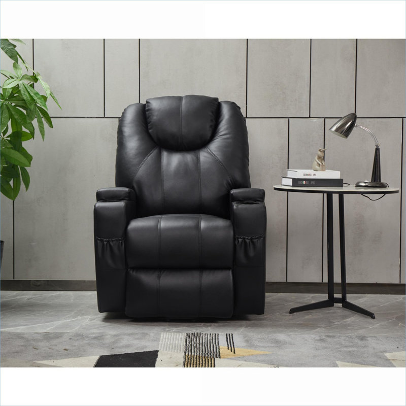  Fauteuil inclinable compact à simple siège en similicuir noir avec porte-gobelets et inclinaison réglable