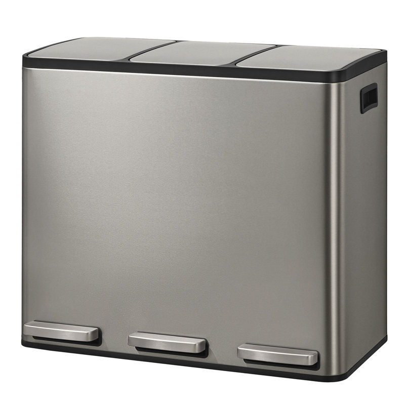 62×35.3×54cm Stainless Steel Step On Multi-Compartment Rubbish & Recycling Bin - 54L, Silver