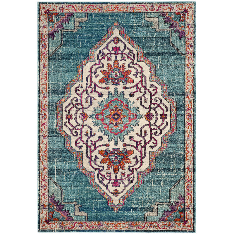 Hertzler Oriental Blue/Multi Area Rug, Rectangle 8' x 10'