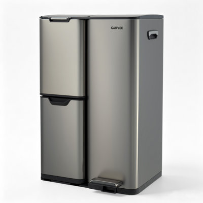 Poubelle de cuisine 3 en 1 à trois compartiments – Bac à déchets et recyclage de 60 litres en acier inoxydable – Seaux en plastique amovibles, pédale, couvercle – Idéale pour la maison et le bureau – Couleur : Gris mat