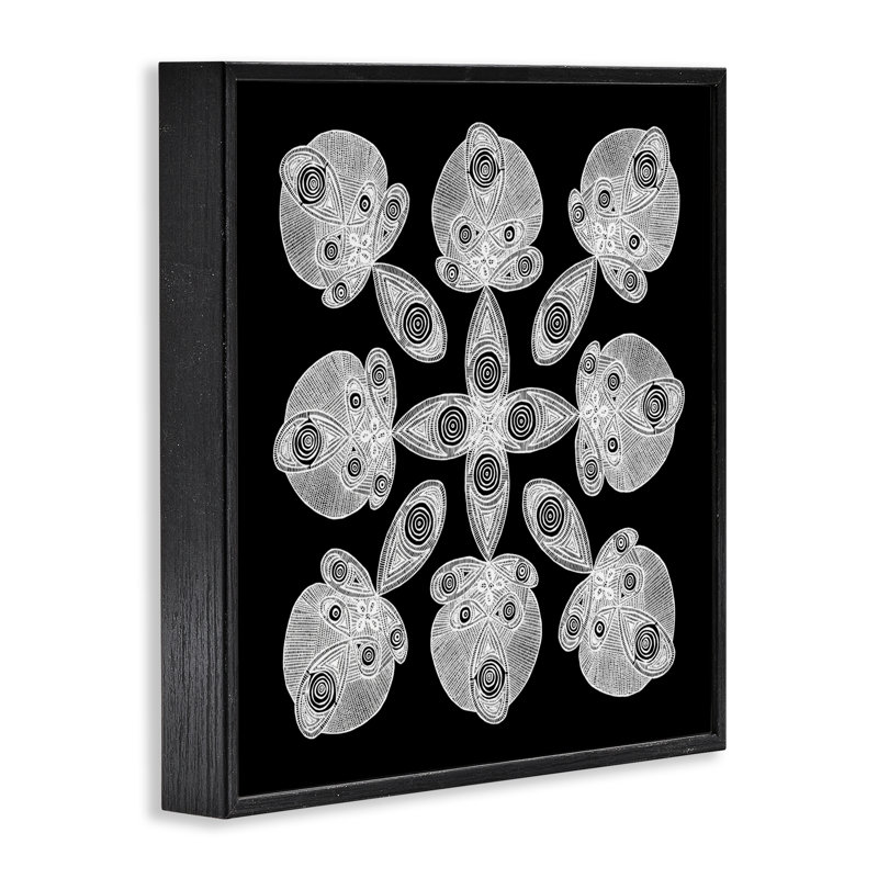Giclée encadrée symétrique fractale, design par El Perkin, H 24 po x l 24 po, Giclée encadrée noir minuit