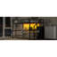 Lit mezzanine en métal noir en taille double avec bureau, escalier de rangement, petite armoire et 7 lumières à DEL modernes et compactes