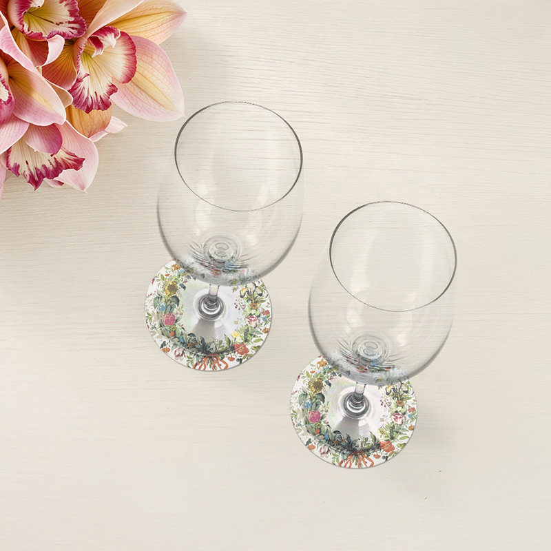 Sous-verres ronds en cuir avec couronne, Doré