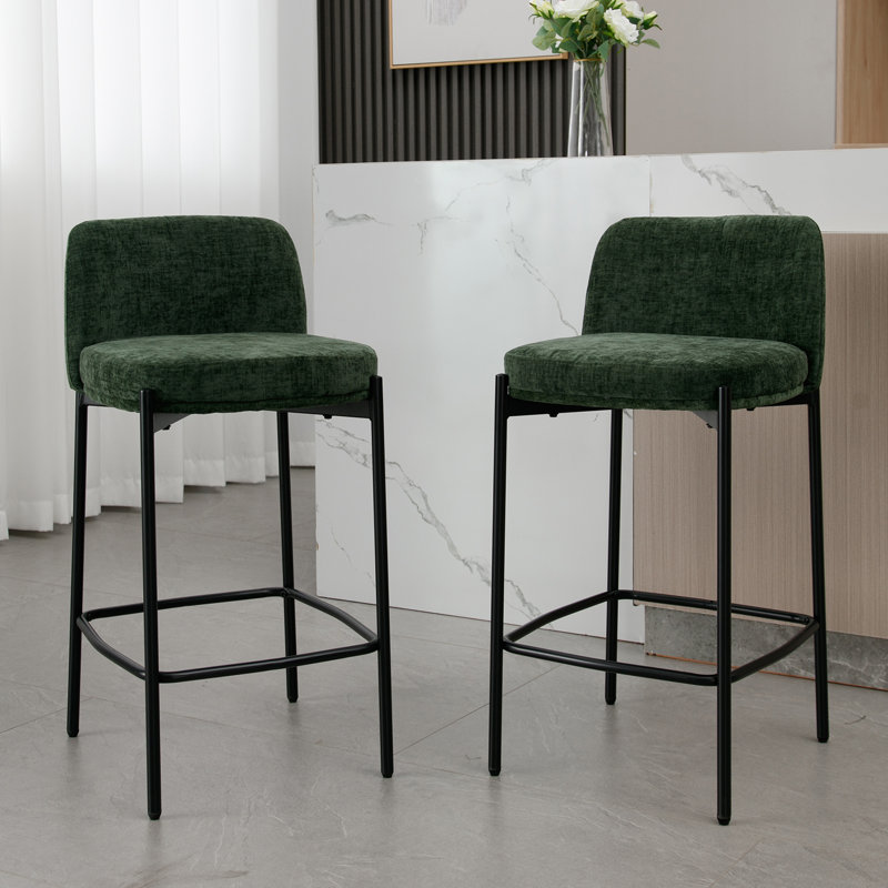 33.5'' H Counter Stool with Curved Back and Metal Frame (Set of 2), Green