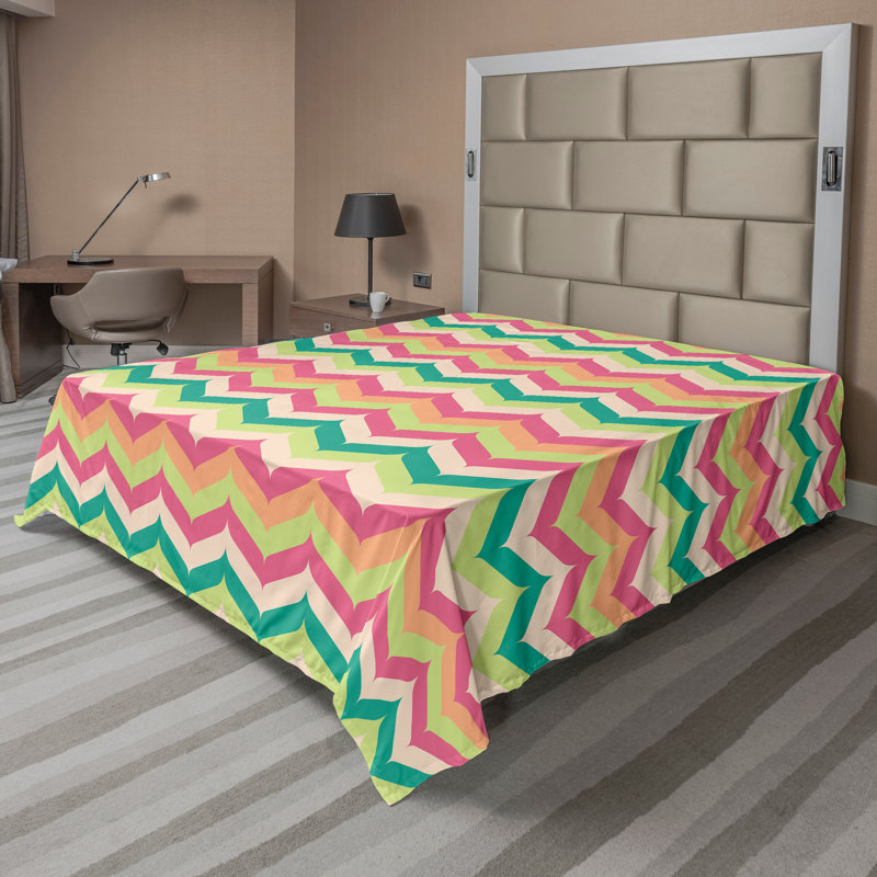 Ambesonne Top Flat Sheet Royal, Full Flat Sheet, Multicolor Chevron 11