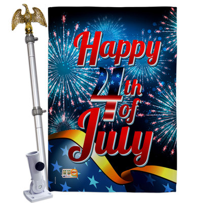 Double Sided 40 in. H x 28 in. W Polyester Independence Day Flag set