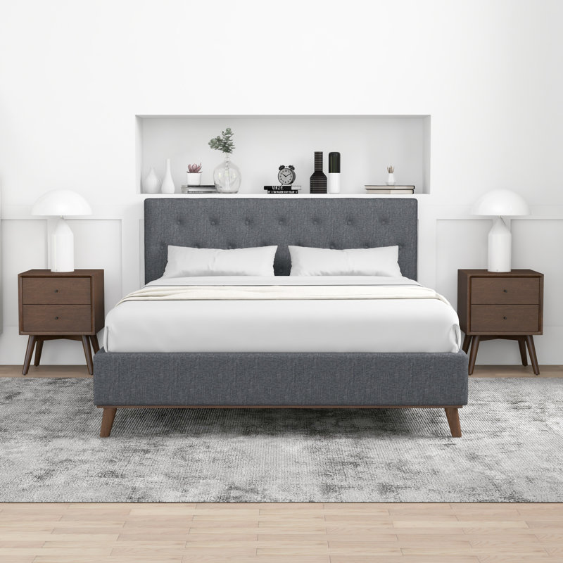 Lit plateforme tapissier Bobina, Grand, Gris foncé