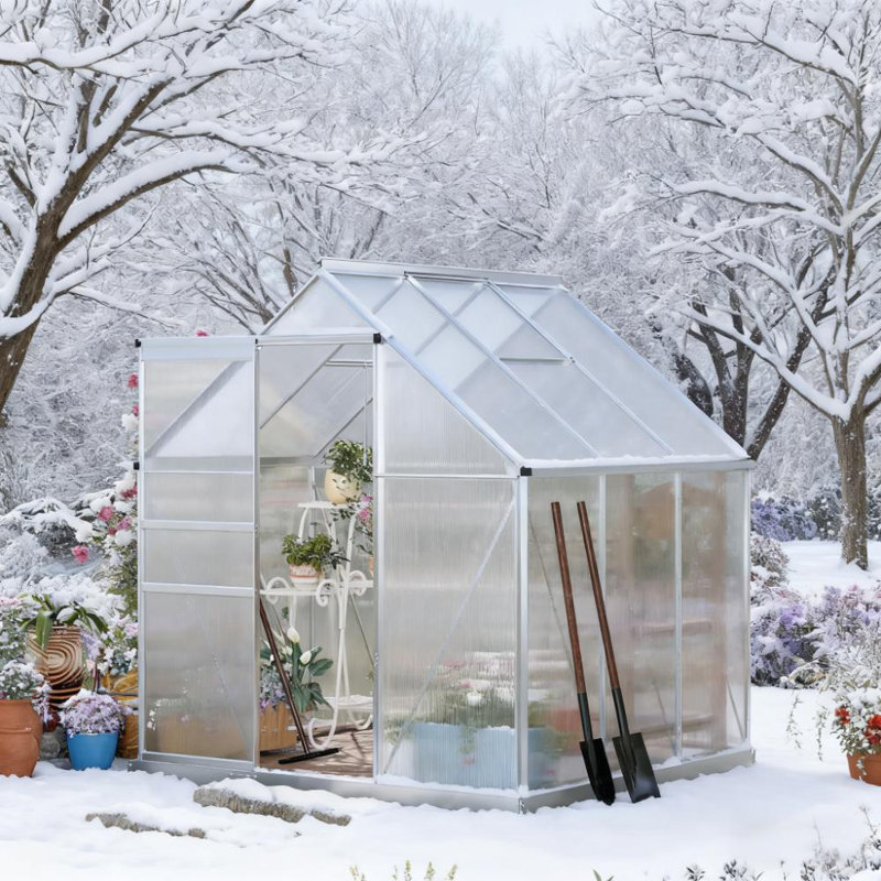 Serre en polycarbonate avec évent de toit et gouttière, Argent argent, H 6,6 pi x l 6,2 pi x P 6,2 pi