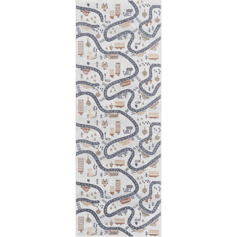 Tapis gris / beige Aaliyan, Tapis de couloir 2 pi 7 po x 10 pi